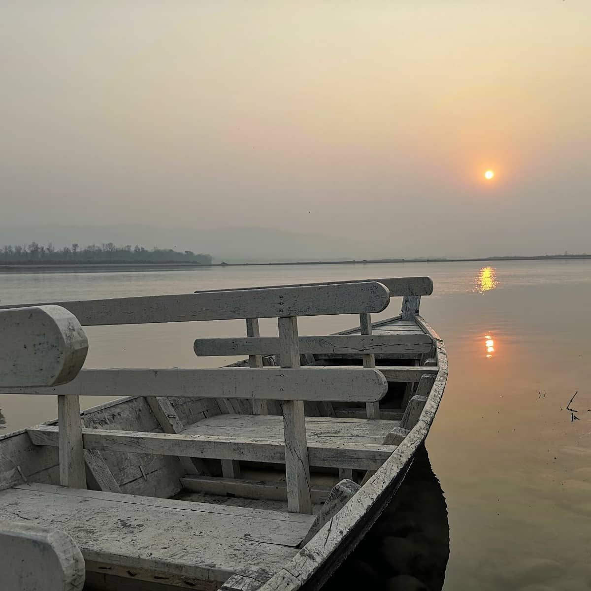 Canoe at sunset on the Narayani